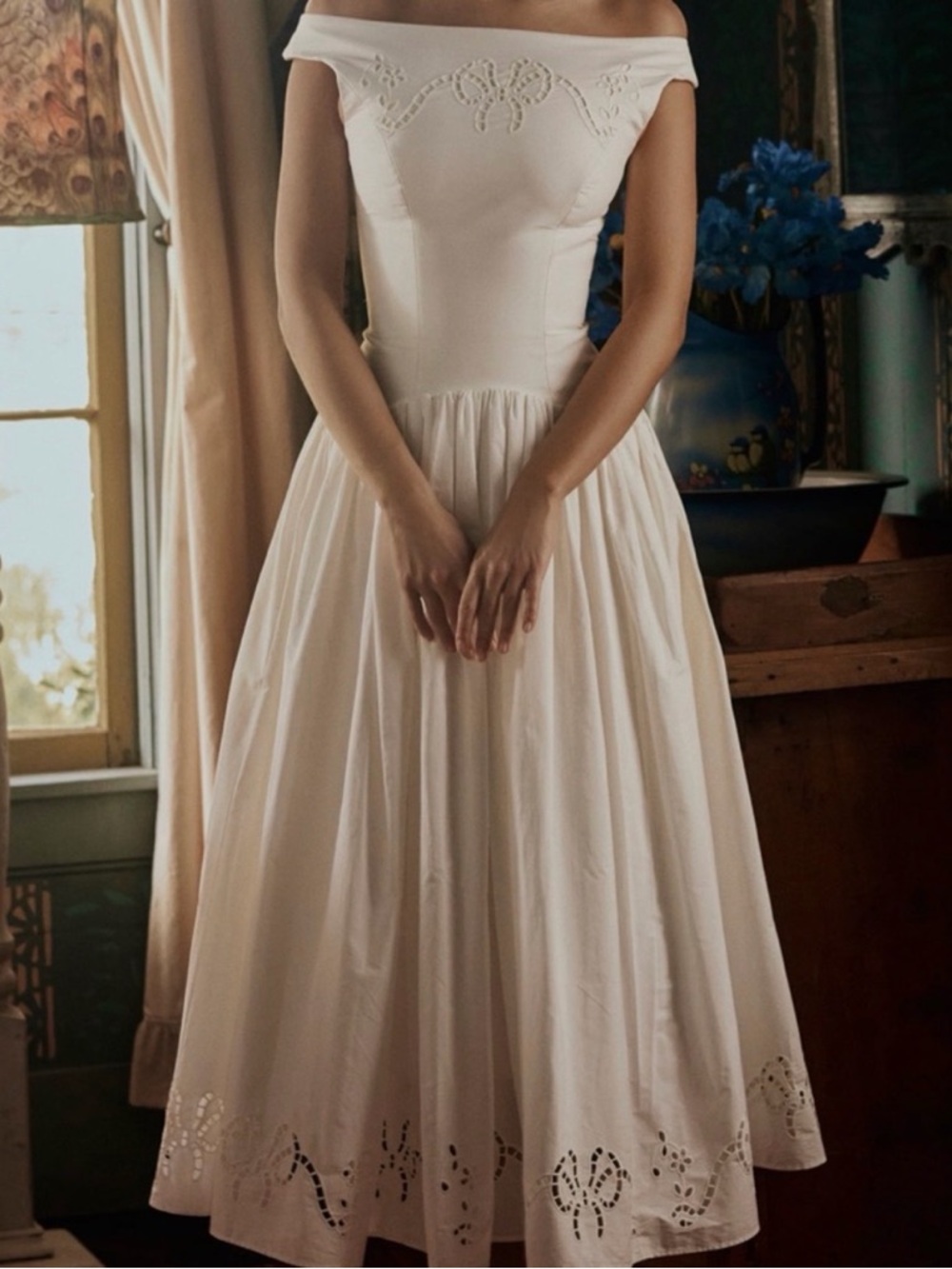 House of CB Lauren dress White Off-Shoulder Midi Dress